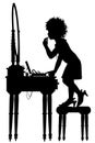 Young girl at dressing table silhouette Royalty Free Stock Photo